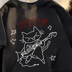 Camiseta Básica Music Is My LIfe Cat Rock Musica Lançamento Blusa de Qualidade 100% Algodão Envio Rápido