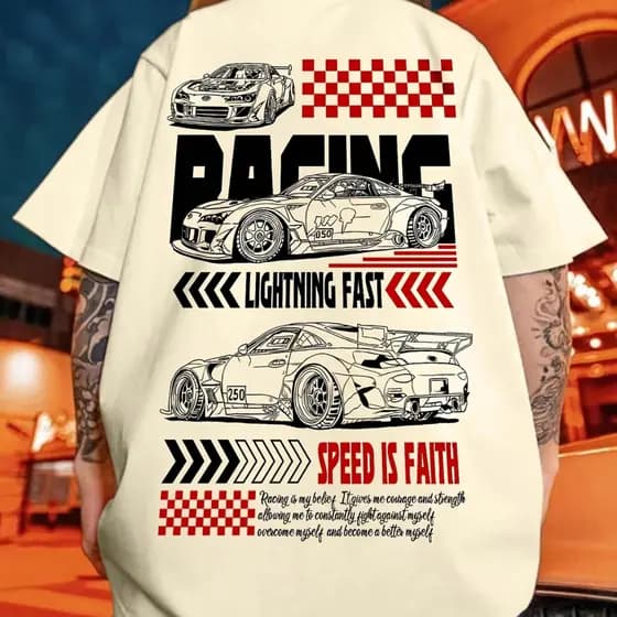 Camiseta Básica Unissex Carro Racing Lightning Fast Speed Is Faith Streetwear Jovem Lançamento Blusa 100% Algodão