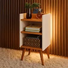 Mesa De Cabeceira Max Retrô Pés Em PVC Anti Umidade Com Porta/Celular Nicho Organizador