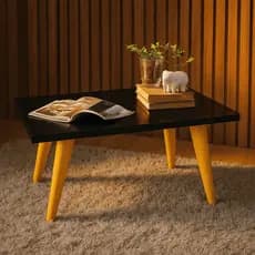 Mesa De Centro Retangular Retro Decoração Com Pés Palito PVC Caramelo Sofá Sala Modernic