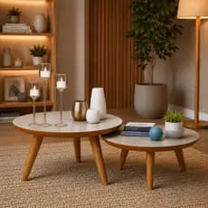 Kit Mesas De Centro Redonda Conjunto Para Sala De Estar Decorativa Casa Com Pés Palito Madeira