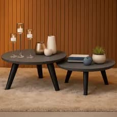 Duas Mesas De Centro Redonda Com Pés Plástico PVC Preto Conjunto P Sala De Estar Decorativa Modernic