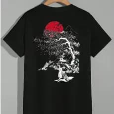Camiseta Streetwear Arvore Sol Samurai Japão Camisa 100% Algodão Estilo Oversized Unissex Envio Hoje
