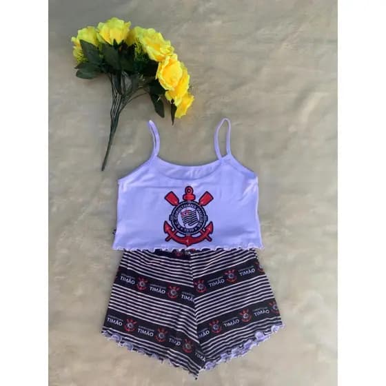Pijama Feminino Alcinha Corinthians Luxo Tamanho Único