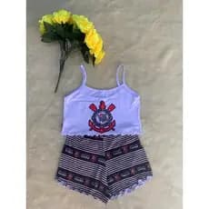 Pijama Feminino Alcinha Corinthians Luxo Tamanho Único