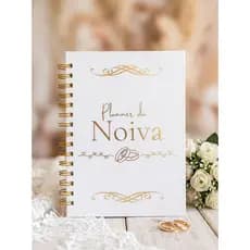 Planner da Noiva Luxo - Capa Branca com Detalhes Dourados | Planejamento Completo do Casamento
