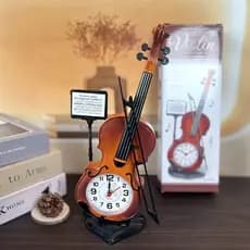 Relógio Com Despertador Decorativo De Mesa Violino