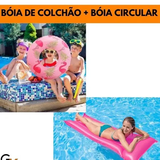 Kit Boia 183x69Cm Colchão+ Boia Circular 51Cm Infantil Diversão Piscina Bronzeamento Inflavel Praia Verão Lazer