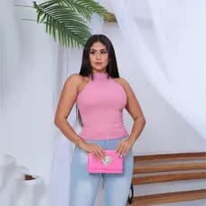Blusa Feminina Gola Alta com Bojo de Tecido Canelado Blusinha Basica Dia a Dia