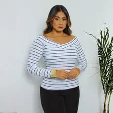 Blusa Canelada Manga Longa Ombro a Ombro com Bojo Blusinha Ciganinha Inverno