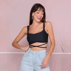 Cropped Alçinha de Amarrar Tecido Suplex Com Bojo Moda Feminino Liso