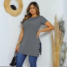 Veste Legging Feminina em Ribana com Botões Decorativos | Camisa Tapa Bumbum | Blusa Manga Curta