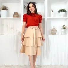 Saia Feminina 3 Maria com  Babado Alfaiateria Pemium | moda Evangelica Social Casual