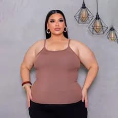 Blusa Feminina Plus Size com Alcinha Básica | regata Alcinha Canelada com Bojo