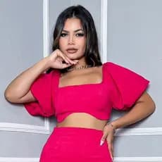 Cropped feminino manga princesa tecido linhao