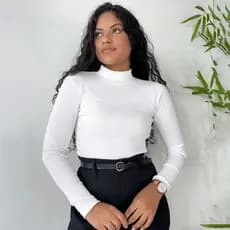 Blusa Feminina Gola alta Cacharrel Segunda Pele Canelada Manga Longa