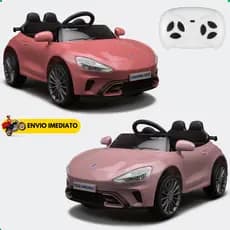 Carro Elétrico Infantil Esporte Com Controle Remoto Som 12v Rosa