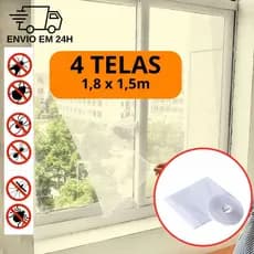 kit 4 telas de mosqueteira para janela 1,5 x 1,8m adaptável com fita dupla face e velcro contra insetos e animais pequenos