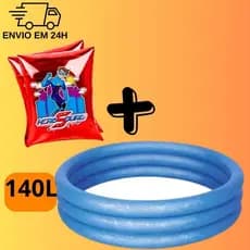 kit piscina inflavel infantil 3 aneis 140 litros e boia de braço inflavel infantil para meninos e meninas