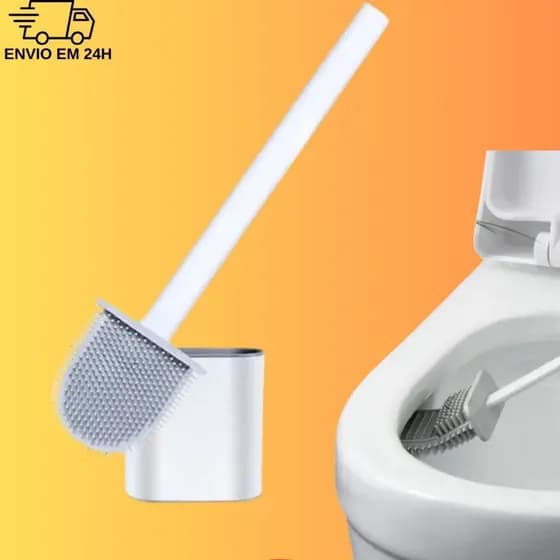 Escova sanitária em silicone com suporte e adesivo para fixação limpeza de vaso sanitário para banheiro faxina diária