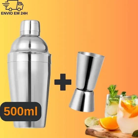 kit coqueteleira inox 500ml dosador duplo inox para drinks coqueteis caipirinha bebidas bares restaurante cozinha barman