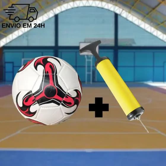 Mini bomba manual com bico + bola de pvc infantil para futebol numero 5 oficial para diversão lazer