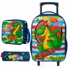 Kit Mochila Infantil Menino Com Lancheira Térmica + Estojo  Escolar Reforçada Carrinho Rodinha