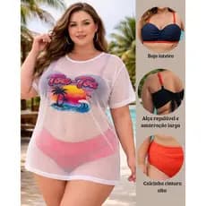 Biquíni Plus size cintura alta + saída de banho bojo inteiro alça regulável forrado conforto estilo.