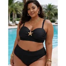 Biquíni Plus Size feminino estrela do mar cintura alta, alça regulável, moda praia preto e colorido