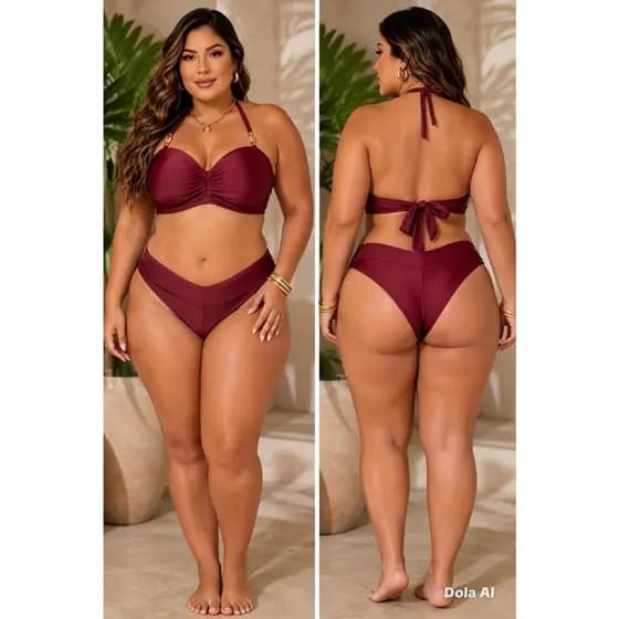 Biquíni Plus Size asa delta, bojo inteiro, forrado, com acessórios na alça, feminino, PRETO e cores.