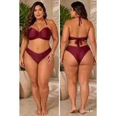 Biquíni Plus Size asa delta, bojo inteiro, forrado, com acessórios na alça, feminino, PRETO e cores.