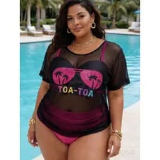 Biquíni Plus Size cintura alta + saída de banho alça regulável forrado confortável e estiloso lycra.