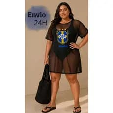 Saída de banho praia e piscina do Brasil transparente bata camisetão (NÃO ACOMPANHA BIQUÍNI E MAIÔ).