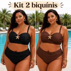 Kit 2 biquínis Plus Size de estrela do mar cintura alta, bojo inteiro alça regulável, forrado, lindo