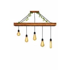 Lustre Pendente de Madeira Rústica com Correntes – Iluminação Decorativa