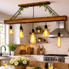 Lustre Rústico Industrial em Madeira com 4 Correntes – Sala e Gourmet