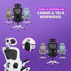Cadeira Escritório Cabide Giratória Ergonômica Tecido Respirável Mesh Apoio de Lombar até 150Kg