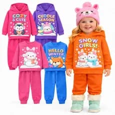 Kit 2 ou 4 peças Roupa de Moletom Infantil Menina Inverno Conjuntos de Menina Flanelado Peluciado Pronta Entrega