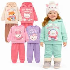 Kit 2 ou 4 Peças De Roupa Infantil Menina Conjuntos De Moletom Peluciado Para Bebês Feminino Inverno Quentinho de Frio