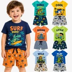 Kit Sortido 2 ou 6 Peças Roupas de Verão Menino Infantil Manga Curta Conjunto de Verão Bebê Masculino Infantil