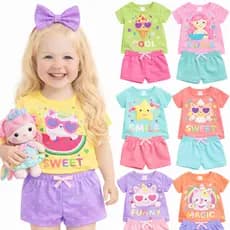 Kit 2 ou 4 Peças Premium Infantil Menina Verão - Conjunto Feminino Infantil Verão-  Kit com 2 ou 1 Conjuntos Sortidos