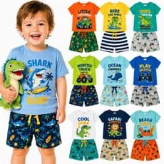 Kit Sortido 2 ou 6 Peças de Roupas Infantil Menino Verão Conjunto de Verão Infantil Bebê Manga Curta Menino Masculino