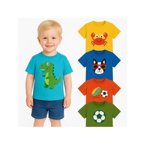 Kit 3 Camisetas de Menino Verão Sortidas Infantil- Kit 3 Blusas para Meninos Manga Curta - Camisa Masculino Infantil
