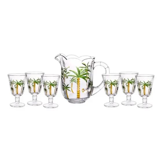 Conjunto Palmeira Hand Painting Jarra 1,5l + 6 Taças 240ml Lyor