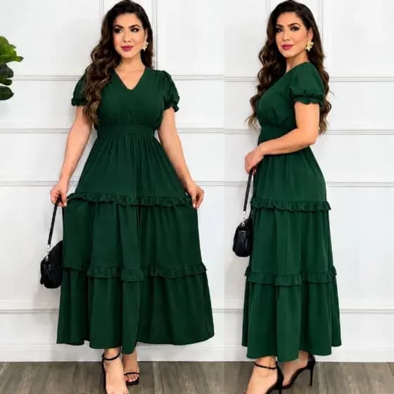 Vestido Feminino Longo Barato Sofisticado Casual Festa Estampado Floral Saia Três Marias Gola