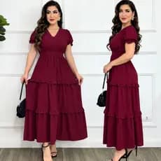 Vestido Feminino Moda Evangélica Longo Estampa Floral Leve Elegante Saia Três Marias com Elástico na Cintura Festa Verão