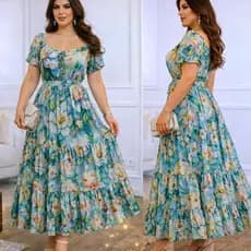 Vestido Feminino Longo Casual Elegante Elástico Na Cintura Confortável Casual Festa Verão Não Encolhe