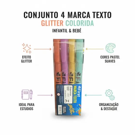 Conjunto Marca Texto Glitter Brilhante Tons Pasteis Escolar Melhor para bíblia com glitter