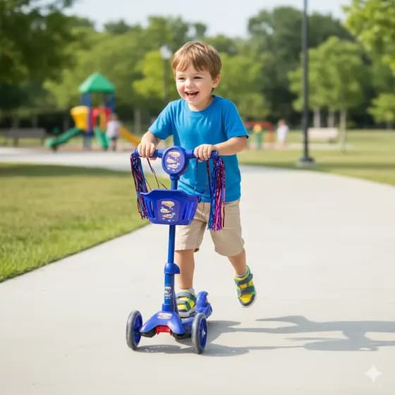 Patinete Infantil 3 Rodas Luz LED Som Freio Dobrável Seguro Equilíbrio Criança Passeio Brinquedo
