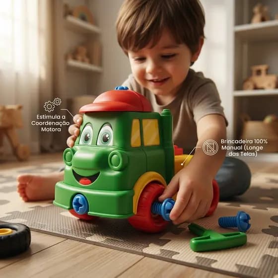 Caminhão Brinquedo Cebolinha Monta Desmonta Didático Lua De Cristal Infantil Com Ferramenta